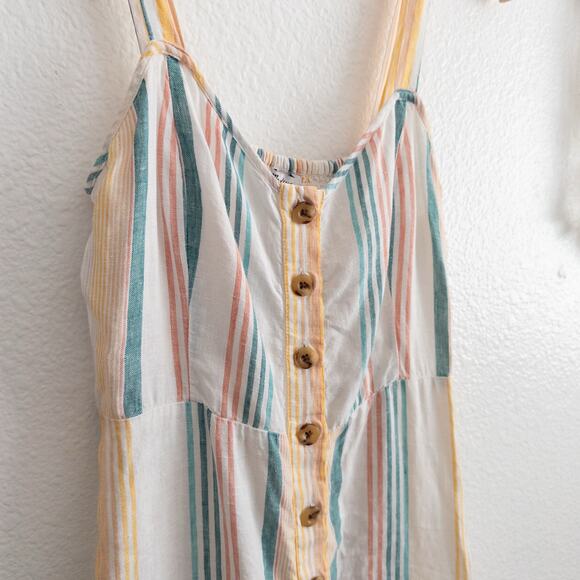 Madewell 100% Linen Striped Fitted-Bodice Midi Tank Sun Dress Size 2 - Picture 4 of 9